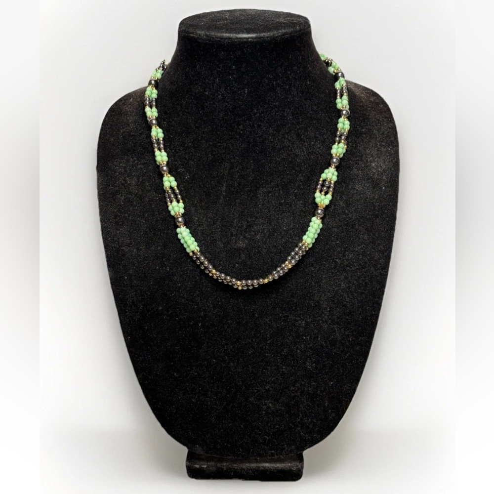Jade, Hematite, & Goldtone Spacer Bead Necklace #5484
